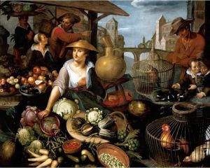 A Market-stall With A Still Life Of Vegetables, Fruit And Birds by Jean Baptiste de Saive