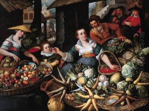 A Fruit And Vegetable Stall In A Town Market by Jean Baptiste de Saive