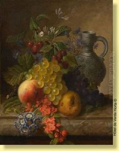 Composition Aux Fleurs, Fruits Et Pichet De Gres by Virginie de Sartorius