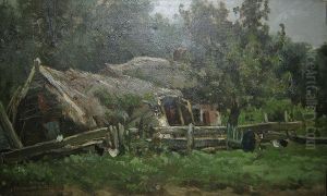 Boerin Bij Een Vervallen Boerderij. by Edmond De Schampheleer