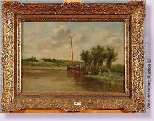 Peniche Au Bord Du Canal by Edmond De Schampheleer