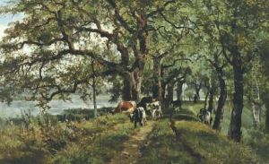 Zomerlandschap Met Koeienhoeders by Edmond De Schampheleer