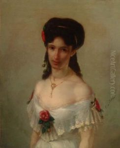 Portrait De Femme A La Fleur Rouge