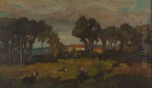 Paesaggio Boschivo Con Case by Luigi De Servi