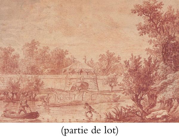 Paysage De Riviere, Un Mur Fortifie A L'arriere-plan - view 1