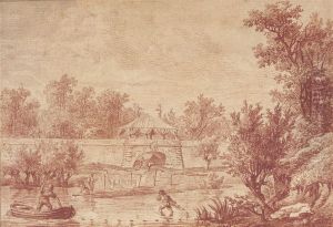 A River Landscape With A Boat, A Fortified Wall With An Archsurmounted By A Canopy In The Distance