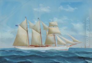 Ritrattodello Yacht A Tre Alberi Lady Torfrida A Vele Spiegate by Antonio de Simone
