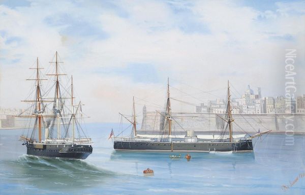 Two Royal Navy Ironclads Lying In Grand Harbour, Valetta, Malta - view 1