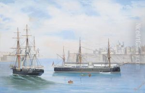Two Royal Navy Ironclads Lying In Grand Harbour, Valetta, Malta