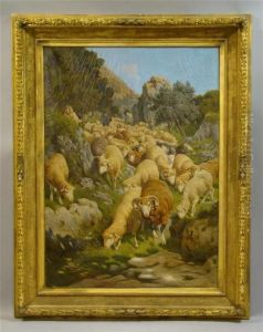 Sheep On A Hillside by Alfredo De Simoni