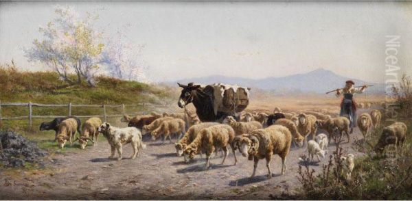 Hirtin Mit Schafherde Bei Der Heimkehraus Der Campagna - view 1