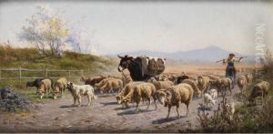 Hirtin Mit Schafherde Bei Der Heimkehraus Der Campagna