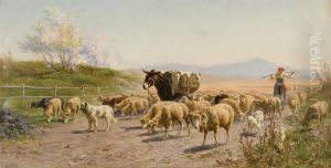 Scorcio Della Campagna Romana Con Pastorella by Alfredo De Simoni