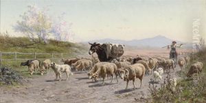Herding Sheep Through The Roman Campagna by Alfredo De Simoni