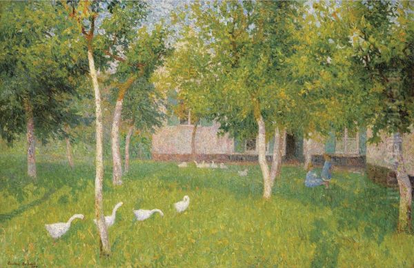 Oies Dans Un Jardin Avec Deux Enfants - view 1