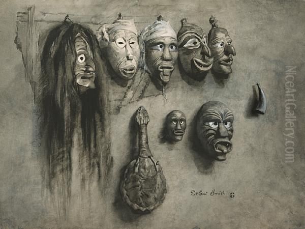 Iroquois Medicine Masks And Turtle Shell Rattle - view 1