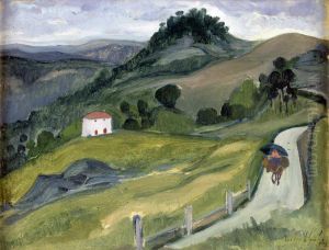 Paisagem Com Casa E Figura Montada Num Burro by Amadeo De Souza Cardoso