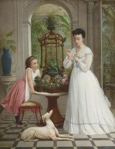 Interieurszene Mit Vogelvoliere. by Amedee De Ternante-Lemaire