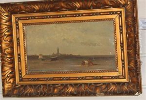 Seated Figures On The Beach At Low Tide by Charles Emile Vacher De Tournemine