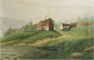 Hilly Landscape With Village Near The Water by Franz De Vadder