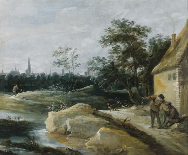 Paysage De Riviere Avec Les Toits D'anvers Dans Le Fond - view 1