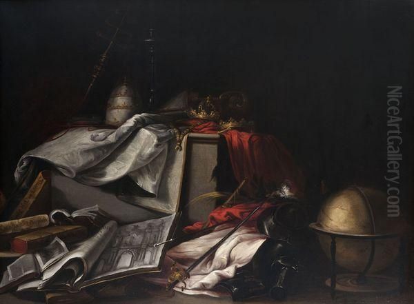 Nature Morte Aux Livres Et Aux Attributs Du Pouvoir Ecclesiastique - view 1