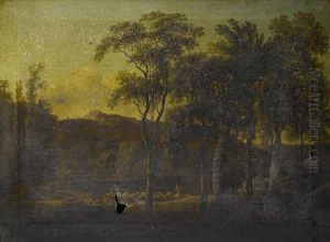 A Shepherd Grazing His Herd In An Italianate Landscape by Pierre-Henri de Valenciennes