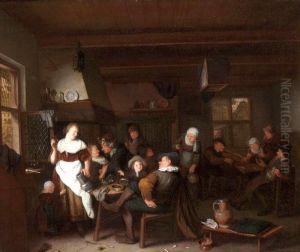 A Tavern Interior With A Merry Company Drinking And Smoking by Hendrik De Valk