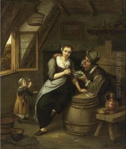 An Interior Scene With A Couple Eating Soup And A Child Near An Open Window by Hendrik De Valk