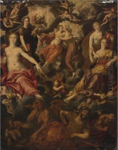 An Allegory Of Love And Fidelity With Other Virtues And Vices by Dirck de Quade Van Ravesteyn