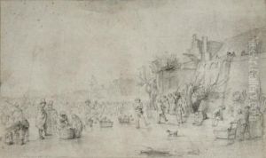 Patineurs Sur Une Riviere Gelee by Esaias Van De Velde