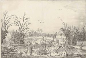 Repairing The Broken Dike On The River Lek By Vianen by Esaias Van De Velde