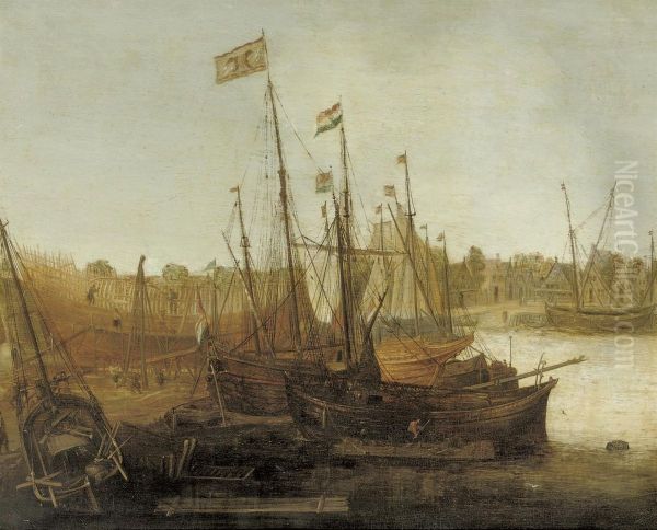A Shipyard With Figures Building And Restoring Sailing Vessels - view 1