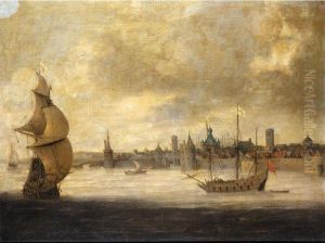 Capriccio View Of A Dutch Coastal Town With English Shipping by Abraham de Verwer