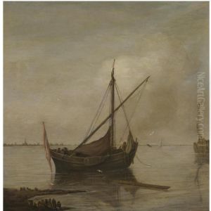 A Smalschip Moored Off The Dutch Coast, Possibly The Hollandschdiep And Willemstad by Justus de Verwer