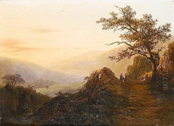 Drover With His Cattle On A Path In A Valley; Traveller With A Mule - view 1