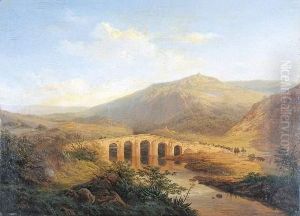 Zuiders Landschap Met Veehoeders Bij Een Brug by Edouard De Vigne