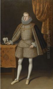 Portrait Of Philip Iv Of Spain (1605 - 1665), Full-length, Standing Beside A Table Before A Partly Draped Curtain