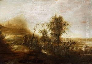 Landskap Med Trad, Byggander Och Figurer by Jacob De Villeers