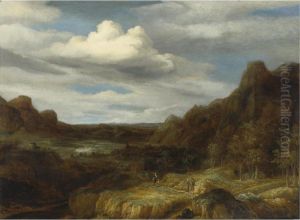 Mountainous Landscape With Figures On A Road by Jacob De Villeers