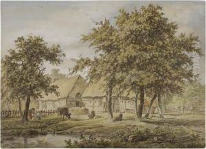 Landscape With A Farmhouse by Adrianus De Visser