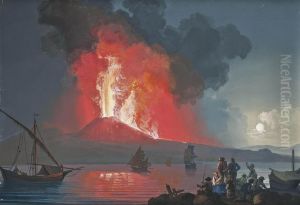 Figures Watching Vesuvius Erupt By Night