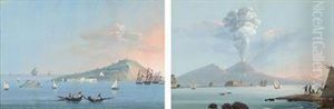 Fishing Off The Neapolitan Coast; And Vesuvius Erupting by Camillo da Vito