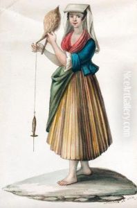Woman In Regional Costume Spinning