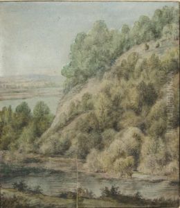 Promeneur Dans Un Paysage Montagneux Et Fluvial by Simon De Vlieger