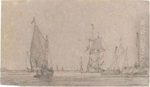 Fishing Vessels And Yachts In Calm Waters by Simon De Vlieger