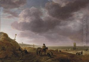 A Beach Scene With A Rider And Fishermen A Beach Scene With A Rider And Fishermen