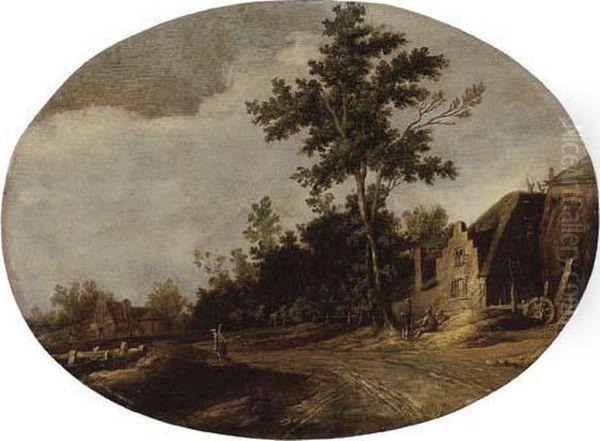 A Wooded Landscape With A Sportsman On A Path And Figuresconversing By A Farm - view 1