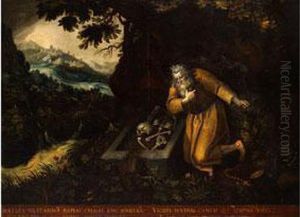 Jacob Der Eremit An Einem Sarkophag Kniend by Daniel De Vos