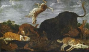 Hounds Attacking A Bull by Paul de Vos